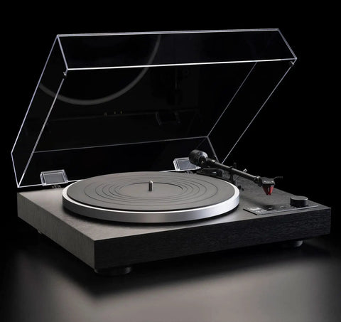 Dual CS429 Fully Automatic Belt Drive Turntable In Sleek Black With Ortofon 2M Red Cartridge, 45-degree angled view.
