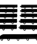 Interlocking Garage Floor Transition Edge Beveled Border 12 Inch By 1.75 Inch For RaceDeck GarageTrac And GarageDeck Tiles Female End 11 Pack Black Finish Easy Clip In Installation, showing 11 black beveled edge pieces.