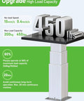 Heavy Duty Electric Lift Table Motorized Lifting Column 450 Lbs Capacity showing load capacity and specifications on a green background.