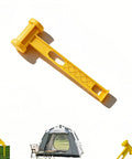 Camping Tent Stake Hammer With Puller Ultralight Nine Point Eight Four Inch Mallet Yellow PE Plastic Handle All In One Tool shown