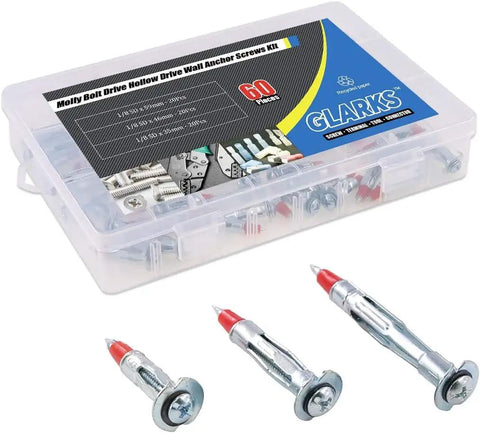 Heavy Duty Molly Bolt Wall Anchor Set Zinc Plated Steel 60-Piece Assortment Kit with storage box and anchors