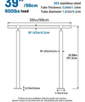 Dimensions of Premium 3 Step Stair Handrail For Indoor And Outdoor Spaces Built With Hella Durable 304 Stainless Steel.