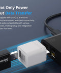 Zigbee USB Smart Outlet With Timer, 5-22V DC Input, USB 2.0 Fast Charging Port, connected between black and white USB devices