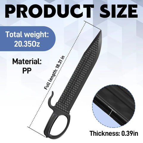 Two Pack Wing Chun Training Swords 18.3 Inch Polypropylene Black Practice Blades With U Shaped Hand Guards product size details