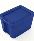 Built Tough 18 Gallon Blue Plastic Storage Tote Bin Featuring A Secure Snap On Lid For Zero Hassle Home Organization And Reliable Gear Storage Year Round, side view