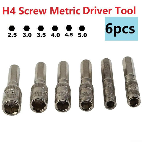 Six Point Hex Socket Set With H4 Hex Shank Nut Driver Sockets 2.5Mm to 5Mm, 6Pc Silver Metal Hand Tool Kit