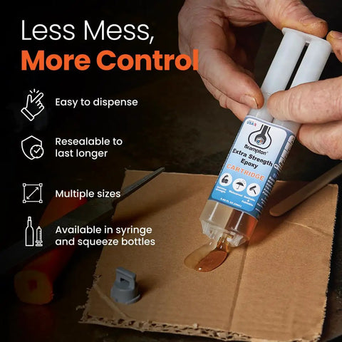 Hand dispensing Extra Strength Epoxy Kit With 20-Minute Work Life, Waterproof 2-Part Resin for versatile bonding projects.
