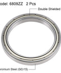 6809ZZ Deep Groove Ball Bearing Set 45mm Inner Diameter 58mm Outer Diameter 7mm Width Double Shielded Z2 Chrome Steel 2 Pack, close-up