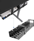 Under Desk Cable Tray Organizer For Office And Home, Metal Cable Raceway Tidy Wire Management For Standing Desks in use and on display