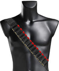 Black Tactical Ammo Sling For Shotgun And Rifle, Adjustable Shell Belt That Holds 15 Rounds, displayed on mannequin