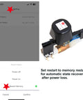 Smart Water Valve Controller 3rd Gen WiFi Shutoff for Home Automation Works With Alexa And Google Assistant No Hub Needed Durable Stainless Steel Mount Fits Quarter Turn Ball Valves Black with app settings displayed.