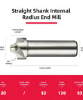 R20 4 Flute Corner Rounding End Mill Cutter With Straight Shank For Mold Milling HSS High Speed Steel 32mm Shank Diameter 120mm Overall Length 53mm Cutting Edge Length 20mm Radius.