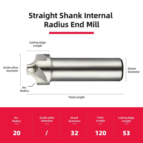 R20 4 Flute Corner Rounding End Mill Cutter With Straight Shank For Mold Milling HSS High Speed Steel 32mm Shank Diameter 120mm Overall Length 53mm Cutting Edge Length 20mm Radius.