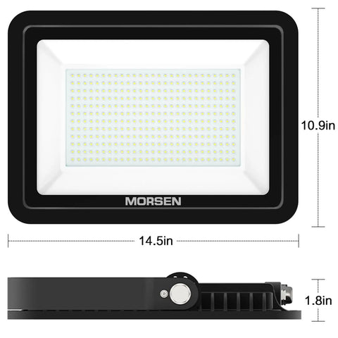 2 Pack 300W LED Flood Lights Ultra Bright 30000LM IP66 Waterproof Outdoor Security Lighting black with dimensions