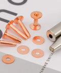 Copper Rivets And Burrs Kit, 20 Pieces In 14mm And 19mm, Includes 2 Punch Rivet Tools And Setter For No Fuss Quick Easy DIY Leather Crafting On Belts, Bags, Collars, And Bracelets - close-up