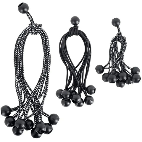 30 Pack Ball Bungee Cords With Balls For Shelter Canopy And Cargo Tie Downs Built Tough Heavy Duty UV Resistant Elastic Cords In Black 6 9 11 Inch Lengths For Tarp Gazebo Screen And Outdoor Gear displayed on white background