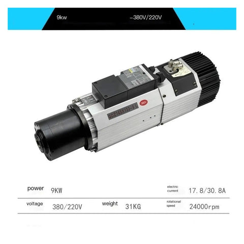 Heavy Duty 9KW Air Cooled Spindle Motor Dual Voltage 220V 380V For CNC Machine Tools with durable aluminum frame and 24000 RPM.