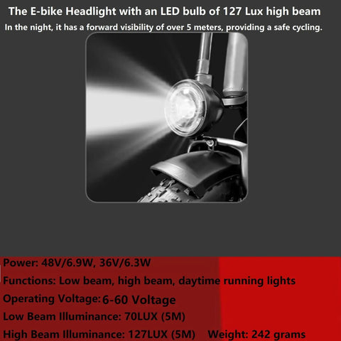 Front Headlight For E Bike With 2 Pin Male Waterproof Connector High Bright Led Bulb For Fat Tire Mountain Bikes 6 To 60V Compatible