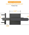 Double Sided Gate Latch For Right Inswing Gates, Self Locking, Handles On Both Sides, Black Finish, Easy Spring Loaded Privacy Lock For Quick, No Fuss Outdoor Gate Security, 3-1/4in size