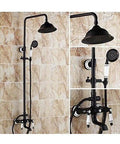 UMJIGF Retro Shower Column Set Brass Wall Shower System Shower in Black Paint Set with Bath Faucet, Shower, Shower Knob for Bathroom close-up view of showerhead and controls