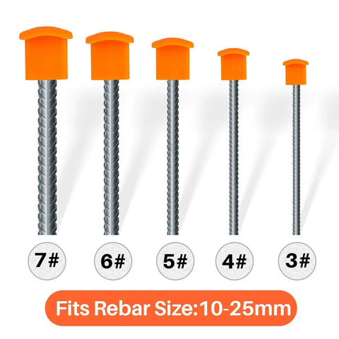 Orange Mushroom Rebar Caps Set For T Posts, 60 Pack Safety End Covers on rebars, fits sizes 3 to 7, PP material, preventing injuries