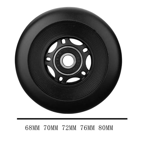 Black wheel from 8 Pack Inline Skate Replacement Wheels 68mm To 80mm With 24mm Width 85A Formula, showing multiple size options.
