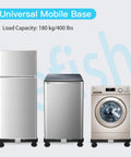 Universal Raised Appliance Stand With Adjustable Base And Four Heavy Duty Feet Multi Functional Pedestal For Refrigerator Washer And Dryer Easy Assembly No Fuss Black Finish under fridge, dryer, and washer.