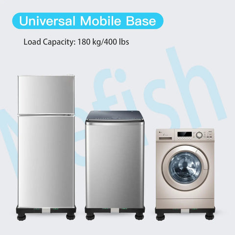 Universal Raised Appliance Stand With Adjustable Base And Four Heavy Duty Feet Multi Functional Pedestal For Refrigerator Washer And Dryer Easy Assembly No Fuss Black Finish under fridge, dryer, and washer.