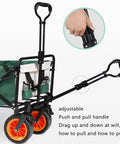 Side view of Heavy Duty Portable Garden Cart With Foldable Design Quiet Wheels Adjustable Push Pull Handle Tear Resistant Fabric
