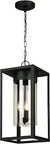 Three Light Outdoor Pendant Ceiling Light LED Dimmable Waterproof Metal Frame For Porch Hallway Backyard 20 Inch Matte Black