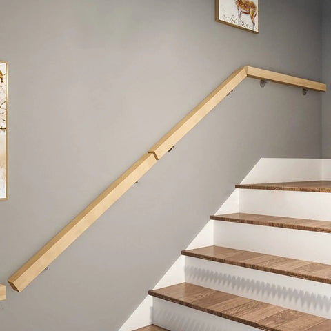 Quality Natural Wood Staircase Handrail Featuring Hella Secure Non Slip Grip Heavy Duty Wall Mount Railing Built For Indoor Outdoor Deck And Garden Quick Diy Install Kit, mounted along a staircase.