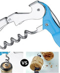 Pro Grade All In One Waiter Corkscrew Set With Heavy Duty Stainless Steel Wine Opener in blue with foil cutter and beer opener