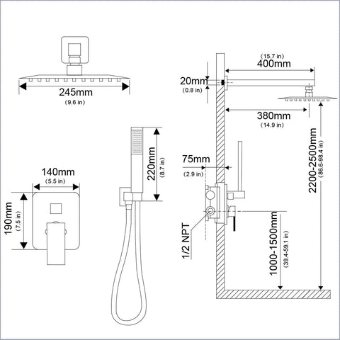 Premium Brushed Gold Shower System With Slick 10 Inch Rainfall Head And Wall Mount Faucet Kit Designed For Bullseye USA Plumbing Fit And Offers A Legit Heavy Duty Vibe