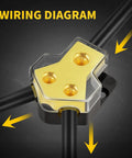 Heavy Duty 12V Car Audio Power Distribution Block 2 Way In 0 2 4 Gauge To Out 4 6 8 Gauge Amp Splitter For Automotive Marine Boat 2 Pack Easy Install Grounded Power Hub wiring diagram with 3 output ports and cover