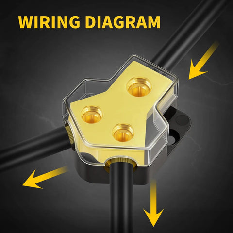 Heavy Duty 12V Car Audio Power Distribution Block 2 Way In 0 2 4 Gauge To Out 4 6 8 Gauge Amp Splitter For Automotive Marine Boat 2 Pack Easy Install Grounded Power Hub wiring diagram with 3 output ports and cover