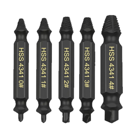 5 Piece HSS Screw Extractor Set For Removing Broken Screws With Storage Case Pro Grade High Speed Steel Drill Bits