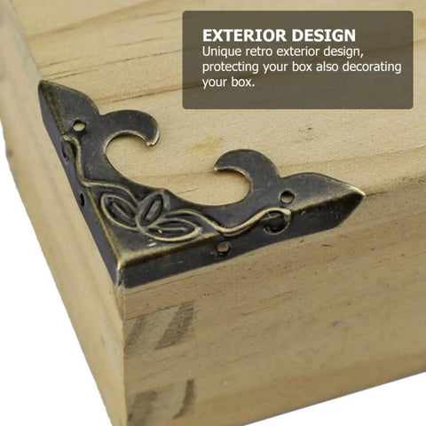20 Pcs Retro Iron Corner Protectors Set For Boxes And Furniture Triangle Carved Guards on wooden box corner detail