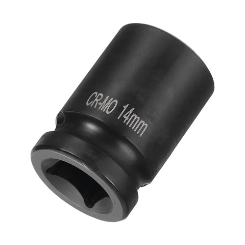 Pro Grade 14Millimeter 4 Point Square Impact Socket Half Inch Drive Cr Mo Steel showing engraved size and material.