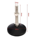 Heavy Duty Adjustable Leveling Feet With Swivel Base And Non Slip Rubber Pads Kills Furniture Wobble Cold On Uneven Floors Nickel Plated Carbon Steel For Machines And Workbenches Set Of Eight, showing dimensions.