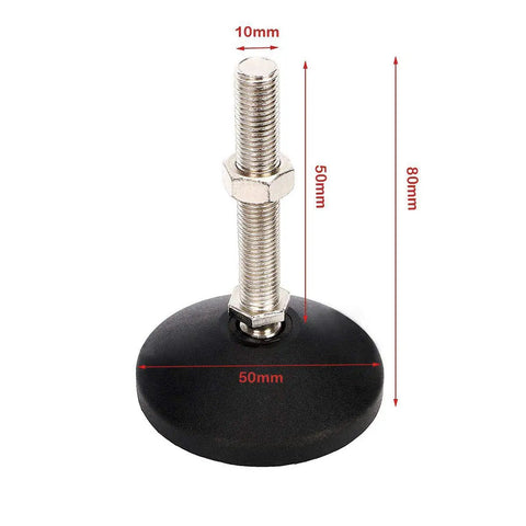Heavy Duty Adjustable Leveling Feet With Swivel Base And Non Slip Rubber Pads Kills Furniture Wobble Cold On Uneven Floors Nickel Plated Carbon Steel For Machines And Workbenches Set Of Eight, showing dimensions.