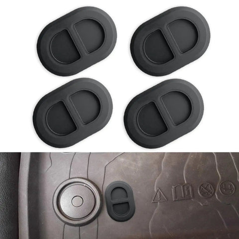 Floor Pan Drain Plug Kit For Jeep Wrangler JK JL 2014 To 2025 And Gladiator JT 2020 To 2025 4 Piece Set shown on mat