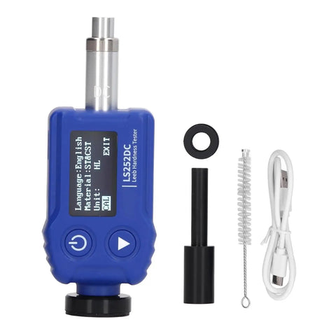 Heavy Duty Portable Digital Hardness Tester Featuring A Tungsten Carbide Impact Anvil And Built In Alloy Library For Quick Draw Testing and accessories.