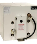 Heavy Duty 11 Gallon Marine Hot Water Heater With Front Heat Exchanger White Epoxy Coating 120 Volt 1500 Watt No Sweat Aftermarket Replacement For Whale Seaward Direct Drop In side view with connections.