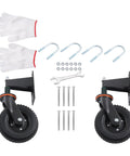 8 Inch Black Heavy Duty Gate Caster Wheels 2 Pack with gloves, bolts, and hardware for smooth yard door rolling.