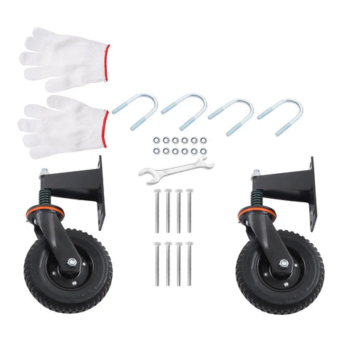 8 Inch Black Heavy Duty Gate Caster Wheels 2 Pack with gloves, bolts, and hardware for smooth yard door rolling.