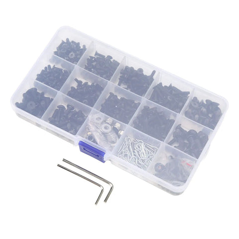 522Pcs RC Screw Kit Stainless Steel Universal Fastener Hardware Set For Beefy Heavy Duty RC Cars And Trucks Repair And Maintenance Upgrade Comes With Flat Head And Round Head Screws Nuts And More. Organized plastic case with screws, nuts, washers, and hex keys