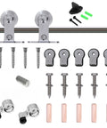 5.5 Foot Stainless Steel Sliding Barn Door Hardware Kit With Top Mount Heavy Duty Track System For Single Wood Door T Style