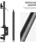 Overhead Camera Mount Rig With Dual Ball Heads And Heavy Duty Clamp Space Saving Desk Mount showing height markings for adjustment