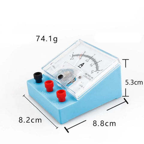 Analog Ammeter Moving Coil Hands On For Science Exploration And Electrical Experiments Safe Durable Plastic Classroom And Home STEM Tool Practical Convenient Household Experiments. Blue ammeter with measurement details visible.