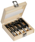 Five Piece High Carbon Steel Wood Plug Cutter Set Offering 3/8 To 1 Inch Bits For Smooth Dowel Plugging And No Nonsense Woodworking Gear That Gets It Done Right in wooden box.